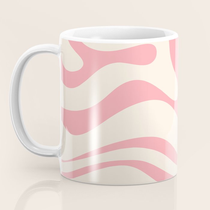 Modern Retro Liquid Swirl Abstract Pattern Square in Pink and Cream Coffee Mug Gallery Image 3