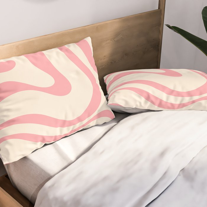 Modern Retro Liquid Swirl Abstract Pattern Square in Pink and Cream Pillow Sham Gallery Image 2