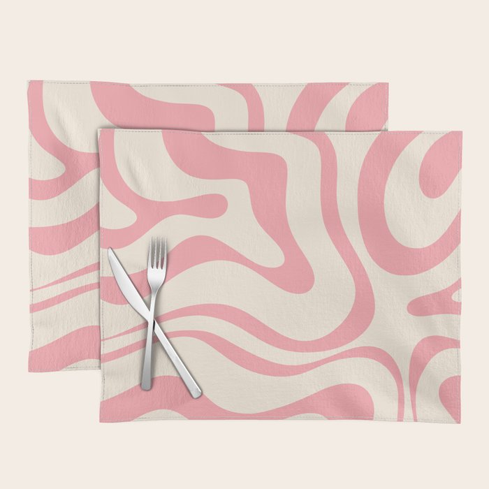 Modern Retro Liquid Swirl Abstract Pattern Square in Pink and Cream Placemat Gallery Image 1