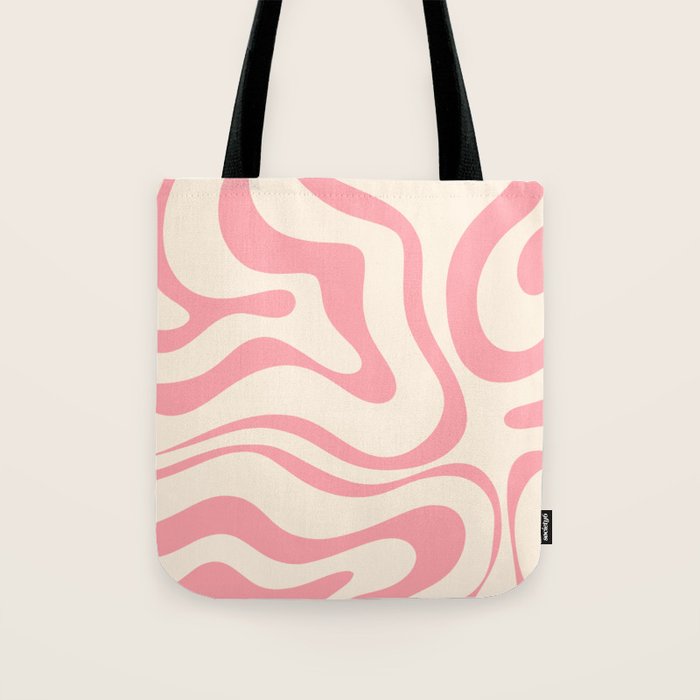 Modern Retro Liquid Swirl Abstract Pattern Square in Pink and Cream Tote Bag Gallery Image 1