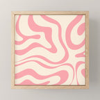 Modern Retro Liquid Swirl Abstract Pattern Square in Pink and Cream Mini Art Print Gallery Image 1