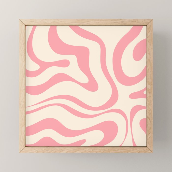Modern Retro Liquid Swirl Abstract Pattern Square in Pink and Cream Mini Art Print Gallery Image 1