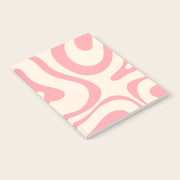 Modern Retro Liquid Swirl Abstract Pattern Square in Pink and Cream Notebook Gallery Image 1