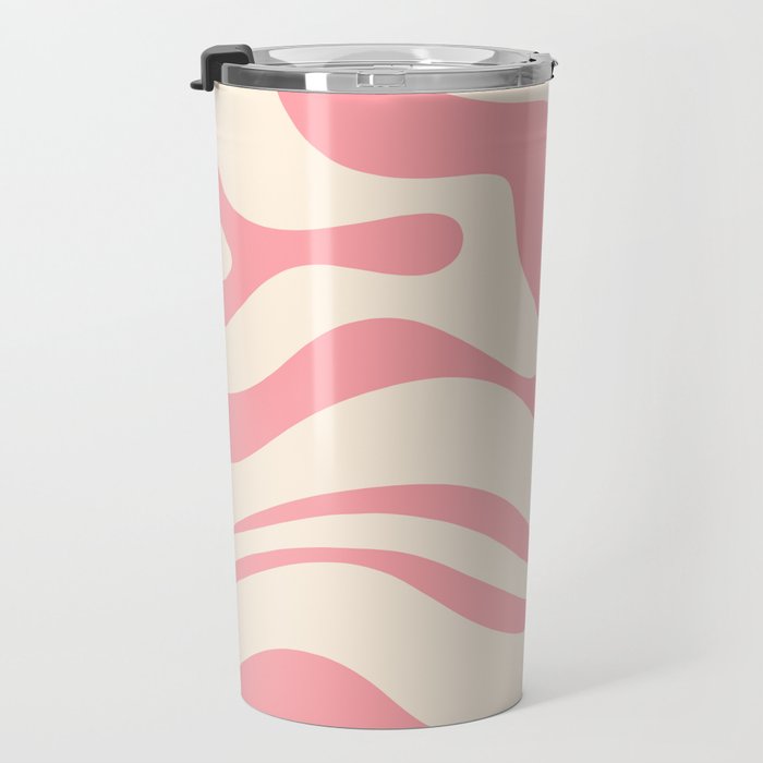 Modern Retro Liquid Swirl Abstract Pattern Square in Pink and Cream Travel Mug Gallery Image 3