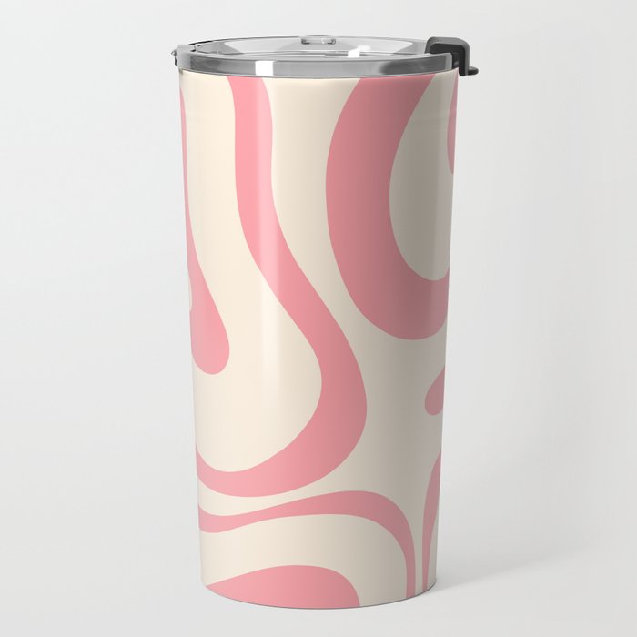 Modern Retro Liquid Swirl Abstract Pattern Square in Pink and Cream Travel Mug Gallery Image 2