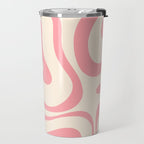 Modern Retro Liquid Swirl Abstract Pattern Square in Pink and Cream Travel Mug Gallery Image 2
