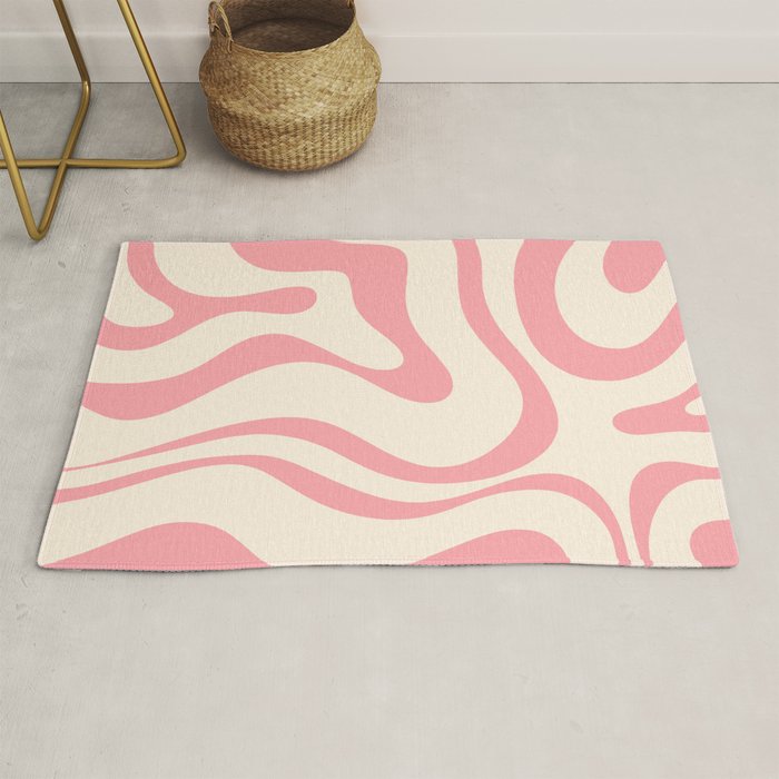 Modern Retro Liquid Swirl Abstract Pattern Square in Pink and Cream Rug Gallery Image 1