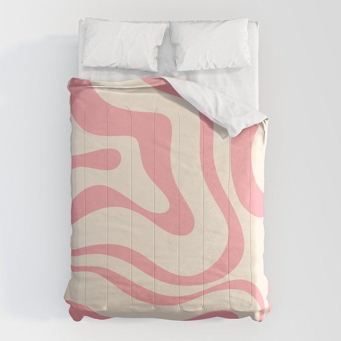 Modern Retro Liquid Swirl Abstract Pattern Square in Pink and Cream Comforter Gallery Image 1