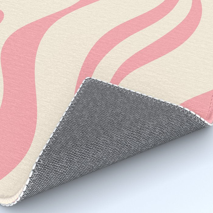 Modern Retro Liquid Swirl Abstract Pattern Square in Pink and Cream Rug Gallery Image 4