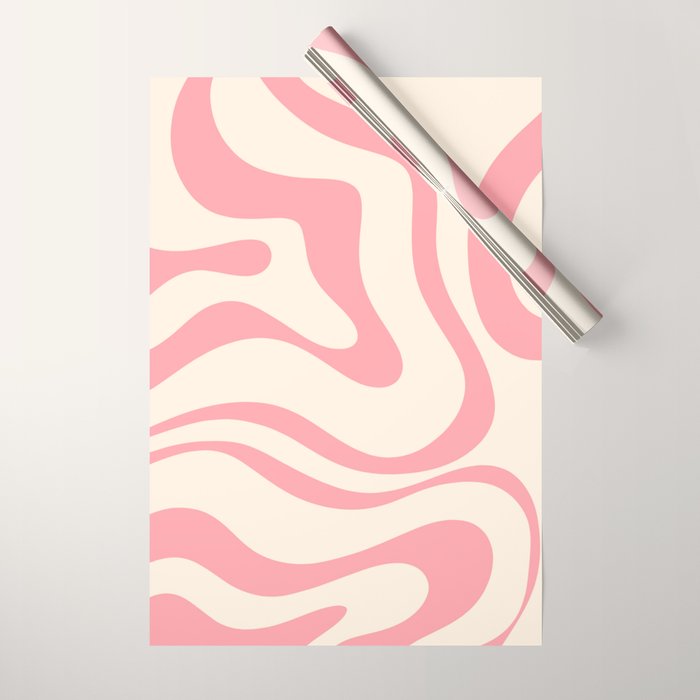 Modern Retro Liquid Swirl Abstract Pattern Square in Pink and Cream Wrapping Paper Gallery Image 1
