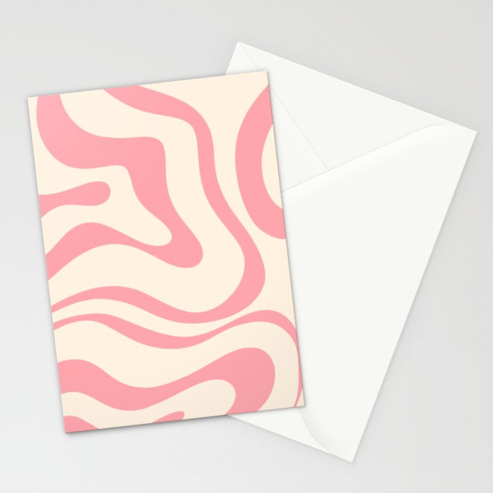 Modern Retro Liquid Swirl Abstract Pattern Square in Pink and Cream Stationery Card Gallery Image 2