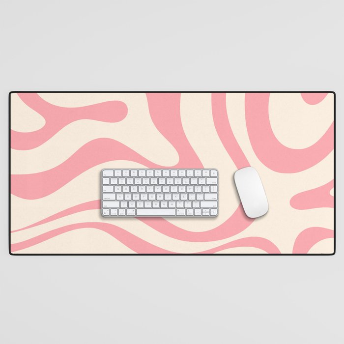 Modern Retro Liquid Swirl Abstract Pattern Square in Pink and Cream Desk Mat Gallery Image 1