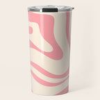Modern Retro Liquid Swirl Abstract Pattern Square in Pink and Cream Travel Mug Gallery Image 1