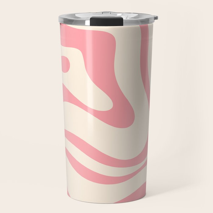 Modern Retro Liquid Swirl Abstract Pattern Square in Pink and Cream Travel Mug Gallery Image 1