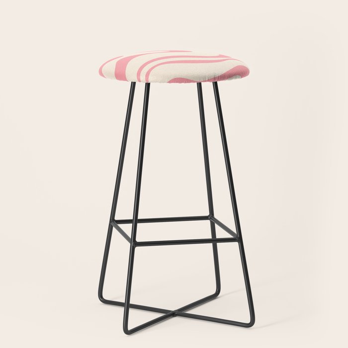 Modern Retro Liquid Swirl Abstract Pattern Square in Pink and Cream Stool Gallery Image 1