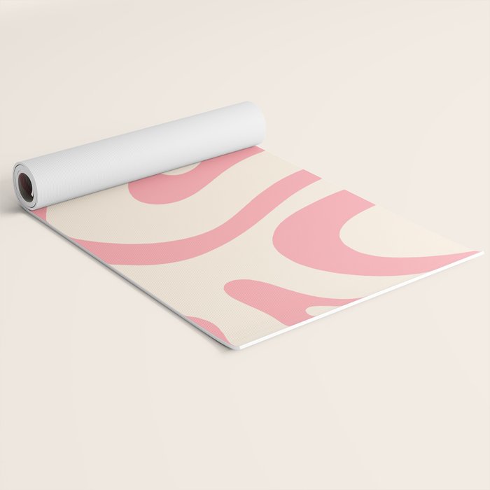 Modern Retro Liquid Swirl Abstract Pattern Square in Pink and Cream Yoga Mat Gallery Image 2