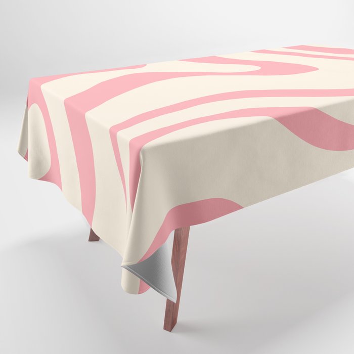 Modern Retro Liquid Swirl Abstract Pattern Square in Pink and Cream Tablecloth Gallery Image 1