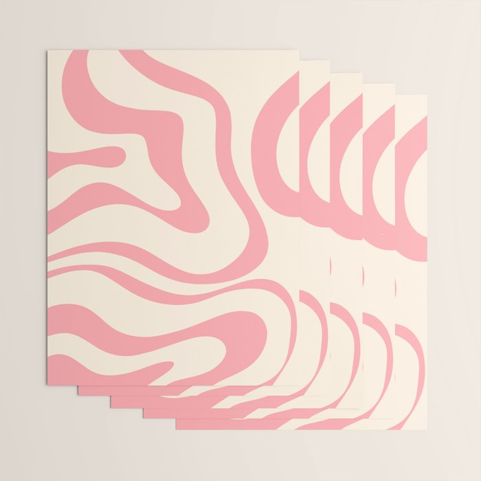Modern Retro Liquid Swirl Abstract Pattern Square in Pink and Cream Wrapping Paper Gallery Image 3