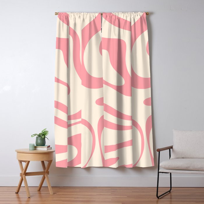 Modern Retro Liquid Swirl Abstract Pattern Square in Pink and Cream Window Curtain Gallery Image 1
