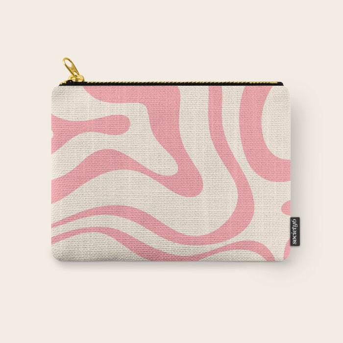 Modern Retro Liquid Swirl Abstract Pattern Square in Pink and Cream Carry All Pouch Gallery Image 1