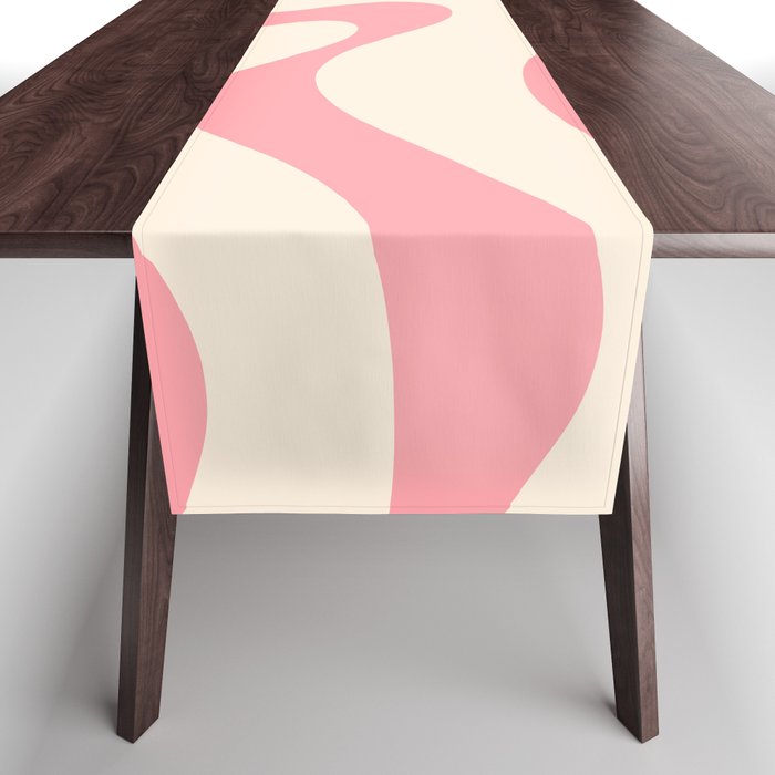 Modern Retro Liquid Swirl Abstract Pattern Square in Pink and Cream Table Runner Gallery Image 1