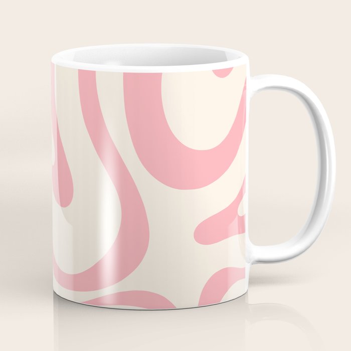 Modern Retro Liquid Swirl Abstract Pattern Square in Pink and Cream Coffee Mug Gallery Image 1