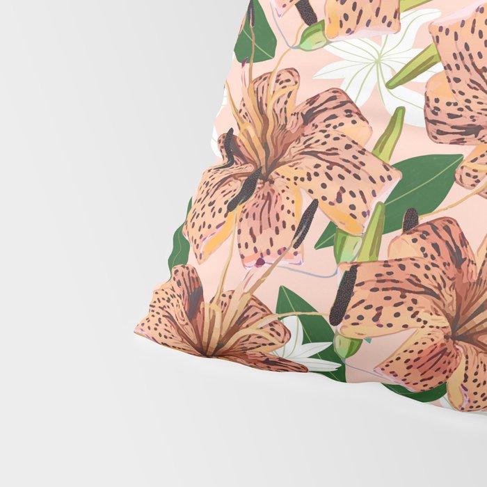 Tiger Lillies, Tropical Blush Botanical Illustration, Polka Dots Nature Vibrant Floral Jungle Pillow Sham Gallery Image 4