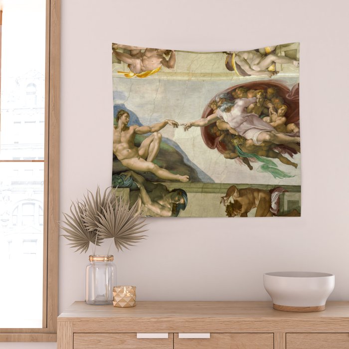 Michelangelo Buonarroti "Creation of Adam" (1) Wall Tapestry Gallery Image 2
