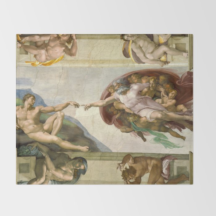 Michelangelo Buonarroti "Creation of Adam" (1) Throw Blanket Gallery Image 2