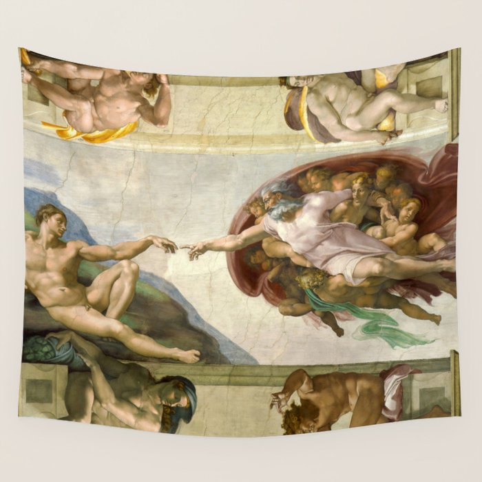 Michelangelo Buonarroti "Creation of Adam" (1) Wall Tapestry Gallery Image 4