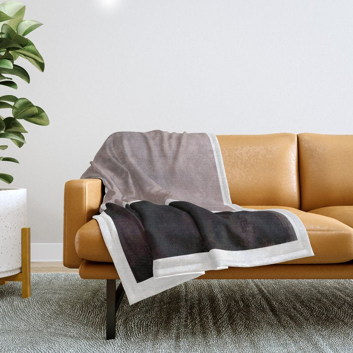 Mid Century Modern Minimalist Art Colorblock Rothko Inspired Squares Grey and Black Simple Abstract Throw Blanket Gallery Image 1