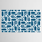 Blue and White Mid Century Modern Piquet Abstract Multi Geometric Pattern Tablecloth Gallery Image 2