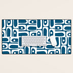 Blue and White Mid Century Modern Piquet Abstract Multi Geometric Pattern Desk Mat Gallery Image 1