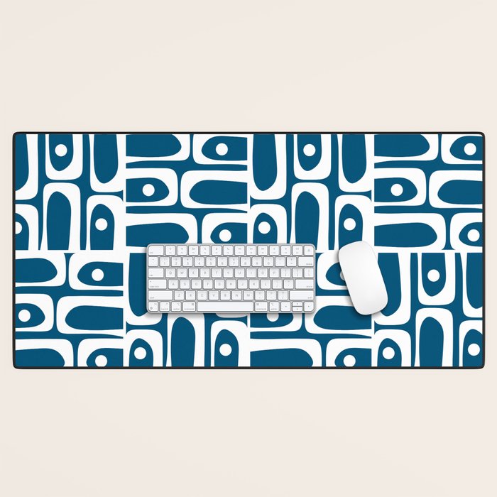Blue and White Mid Century Modern Piquet Abstract Multi Geometric Pattern Desk Mat Gallery Image 1