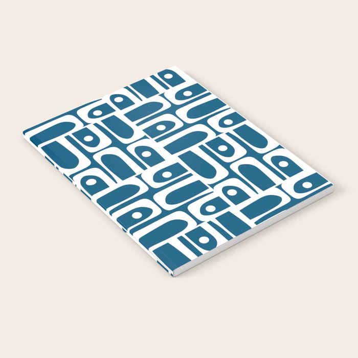 Blue and White Mid Century Modern Piquet Abstract Multi Geometric Pattern Notebook