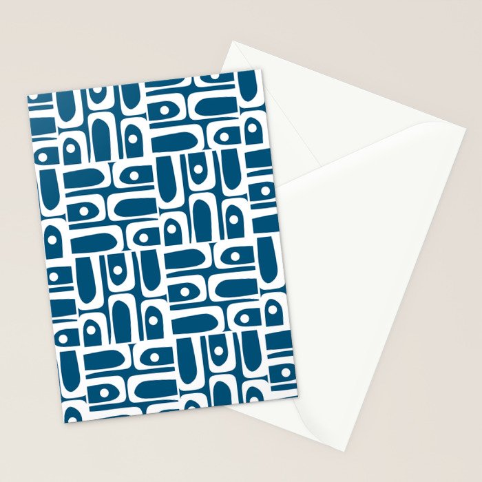 Blue and White Mid Century Modern Piquet Abstract Multi Geometric Pattern Stationery Card Gallery Image 2