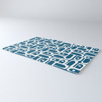 Blue and White Mid Century Modern Piquet Abstract Multi Geometric Pattern Rug Gallery Image 3