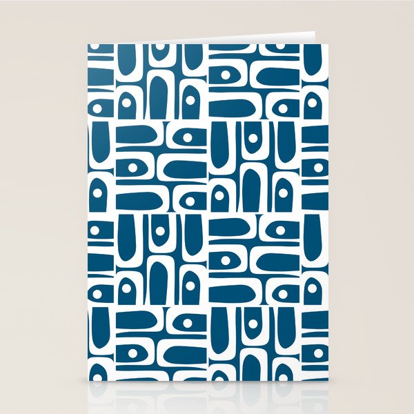 Blue and White Mid Century Modern Piquet Abstract Multi Geometric Pattern Stationery Card Gallery Image 1