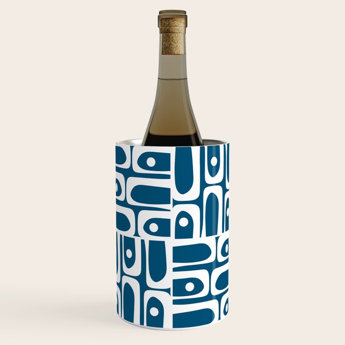 Blue and White Mid Century Modern Piquet Abstract Multi Geometric Pattern Wine Chiller Gallery Image 1