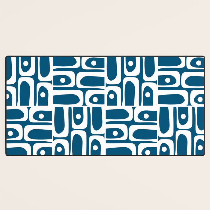 Blue and White Mid Century Modern Piquet Abstract Multi Geometric Pattern Desk Mat Gallery Image 3