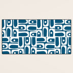 Blue and White Mid Century Modern Piquet Abstract Multi Geometric Pattern Desk Mat Gallery Image 3