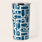 Blue and White Mid Century Modern Piquet Abstract Multi Geometric Pattern Travel Mug Gallery Image 1