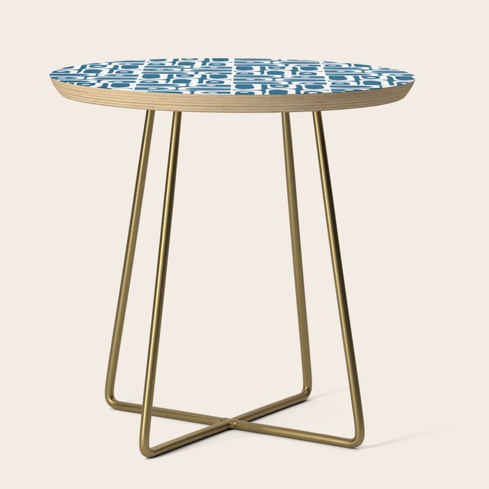 Blue and White Mid Century Modern Piquet Abstract Multi Geometric Pattern Side Table Gallery Image 1