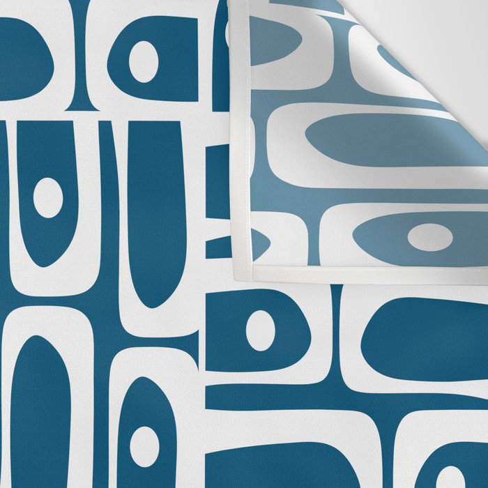 Blue and White Mid Century Modern Piquet Abstract Multi Geometric Pattern Wall Tapestry Gallery Image 3