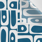Blue and White Mid Century Modern Piquet Abstract Multi Geometric Pattern Wall Tapestry Gallery Image 3