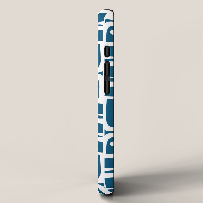 Blue and White Mid Century Modern Piquet Abstract Multi Geometric Pattern iPhone Case Gallery Image 2