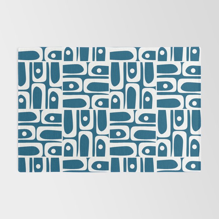 Blue and White Mid Century Modern Piquet Abstract Multi Geometric Pattern Rug Gallery Image 2