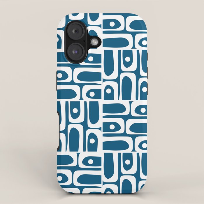 Blue and White Mid Century Modern Piquet Abstract Multi Geometric Pattern iPhone Case Gallery Image 1