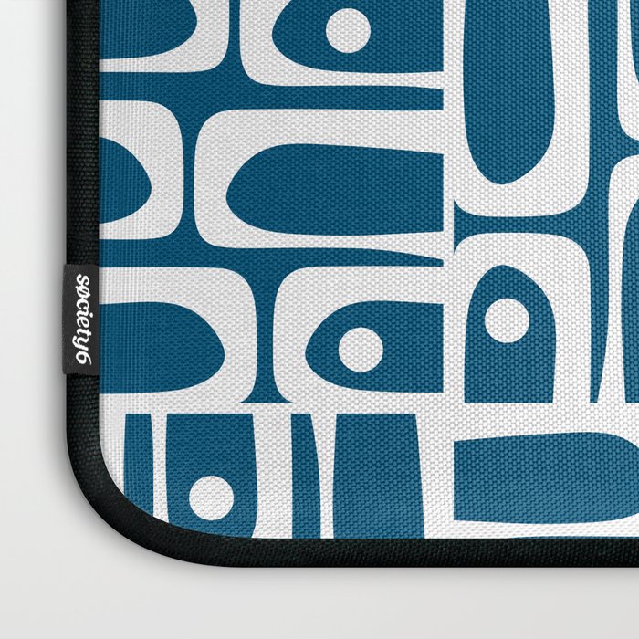 Blue and White Mid Century Modern Piquet Abstract Multi Geometric Pattern Laptop Sleeve Gallery Image 3