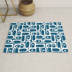 Blue and White Mid Century Modern Piquet Abstract Multi Geometric Pattern Rug Gallery Image 1